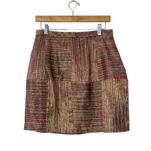 Walter Baker Woven Silk Lurex Gold Multicolor Woven Mini Skirt, Size 8